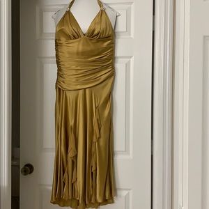 CACHE SPECTACULAR GODDESS SILK HALTER GOLD DRESS 8